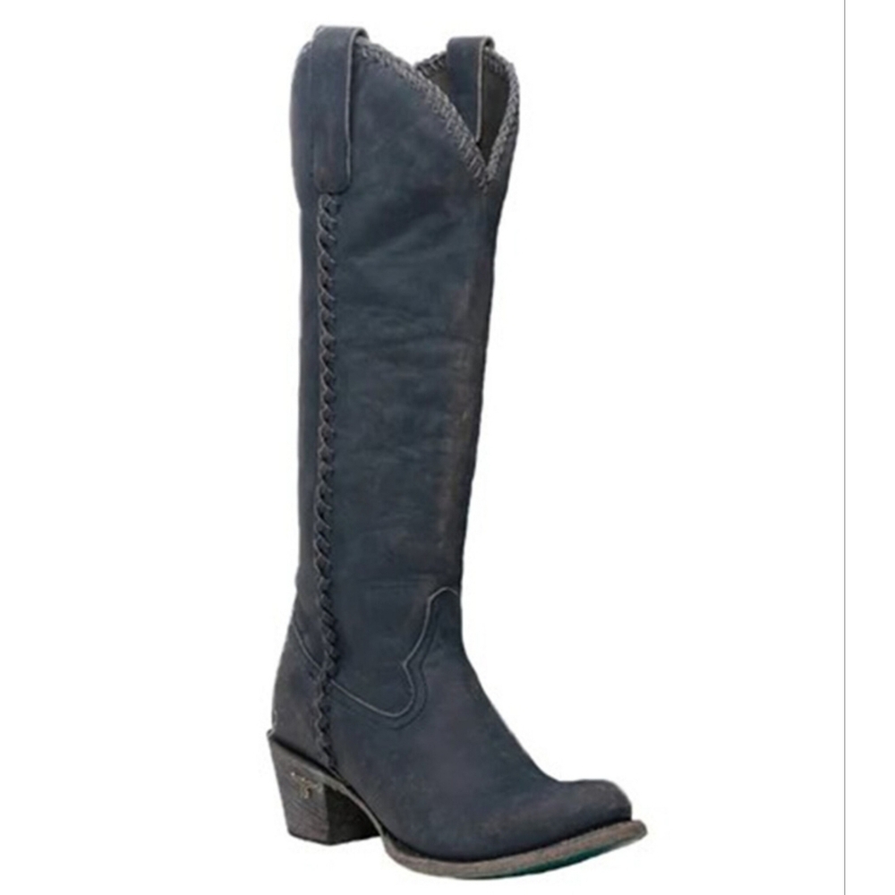 Lane Women's 8 Plane Jane Western Tall Boots Pointed Toe Navy